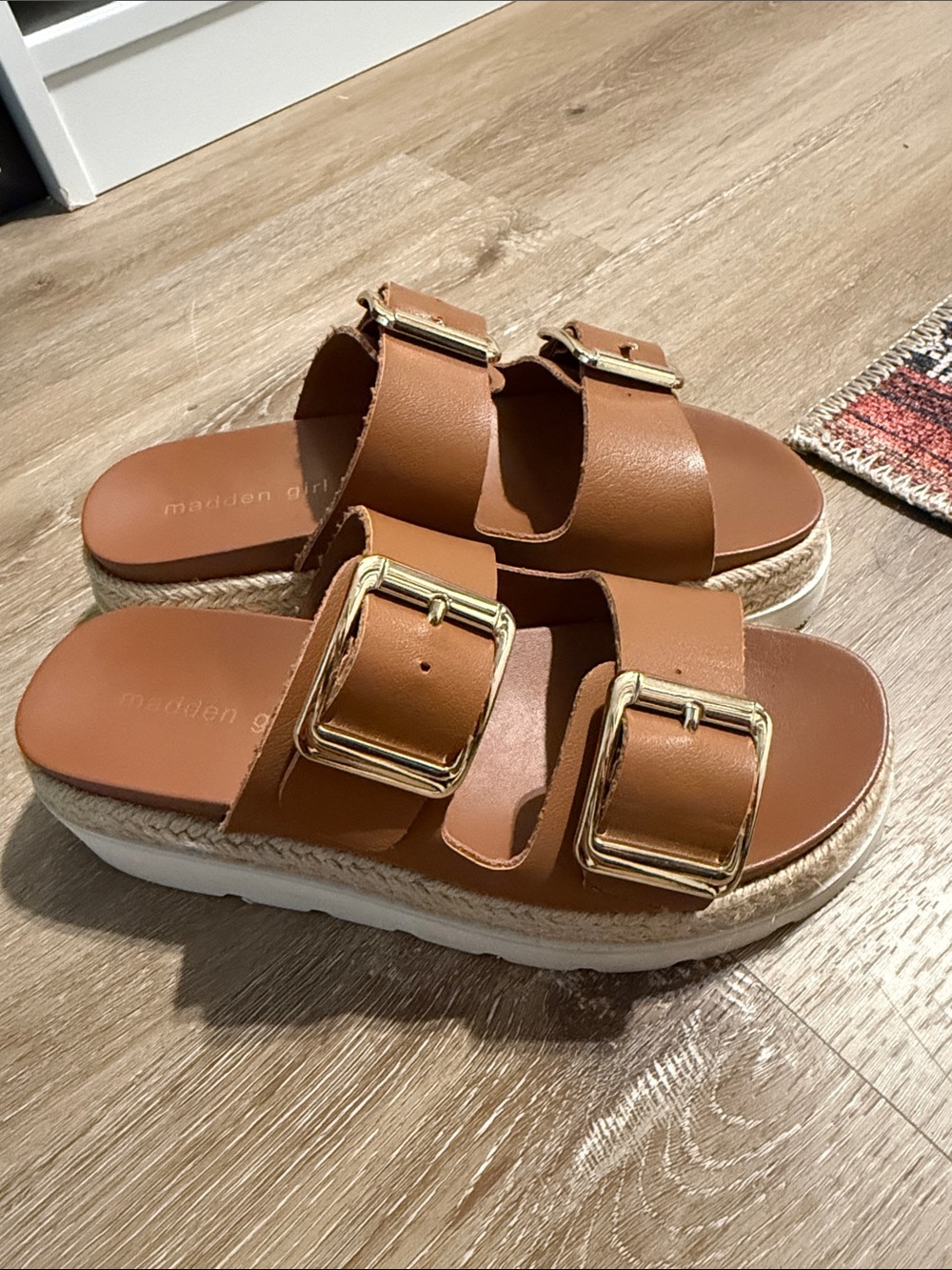 Madden Girl Cognac Double-Buckle Platform Slide Sandals
